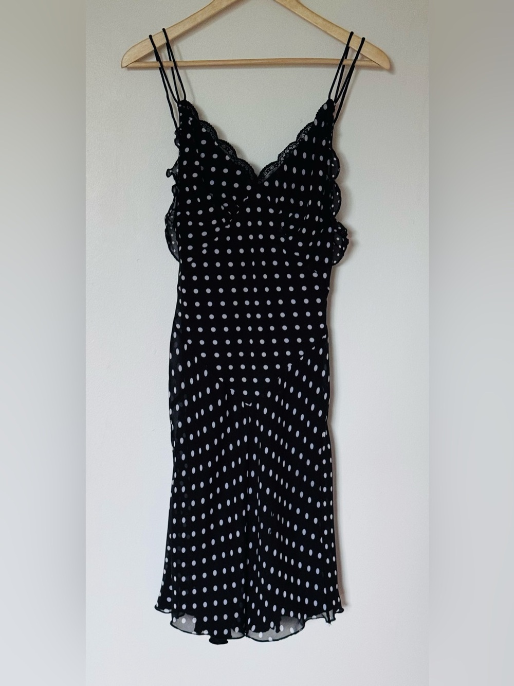 Black Polka Dot Slip Dress with Lace Trim